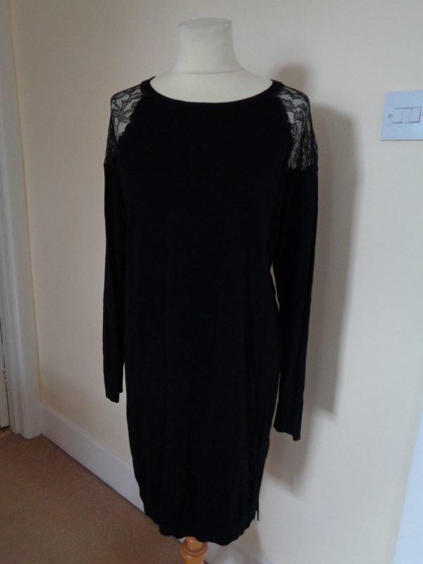 WHISTLES BLACK SWEATER DRESS WITH LACE SHOULDERS