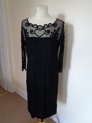 LEO GUY BLACK DRESS WITH MESH LACE DETAIL