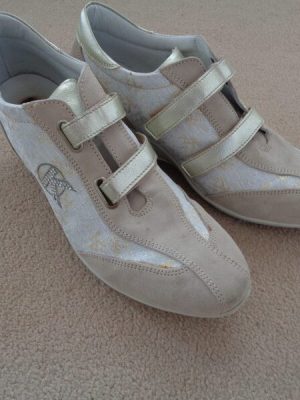 KEYS BEIGE SUEDE AND FABRIC WEDGE TRAINERS