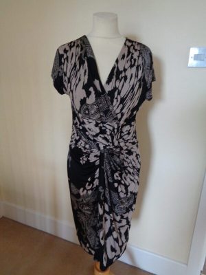 JUS D'ORANGE TAUPE AND BLACK WRAP EFFECT DRESS