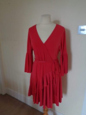 FRENCH CONNECTION RED FLUTED DRESS - SIZE 12