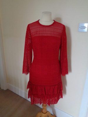 WHISTLES RED LACE DRESS TIERED HEM