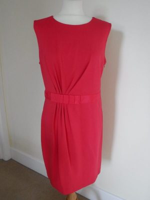 TED BAKER RED SLEEVELESS DRESS WITH FRONT PLEAT DETAIL