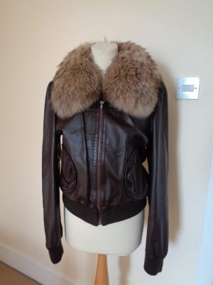 BROWN LEATHER JACKET WITH AMAZING FUR COLLAR