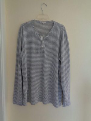 ONIA MEN'S GREY AND WHITE STRIPE TOP WITH BUTTON DETAIL