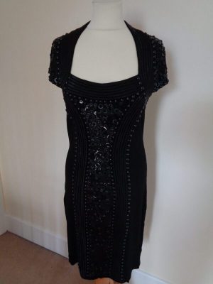 LEO GUY BLACK BEAD AND RIBBON KNITTED DRESS