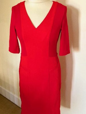 MARC CAIN BRIGHT RED V NECK DRESS FEATURE ZIP