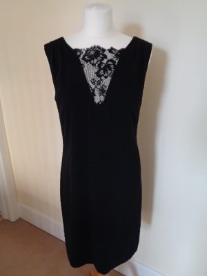 REISS BLACK DRESS WITH LACE AND GOLD CHAIN DETAIL