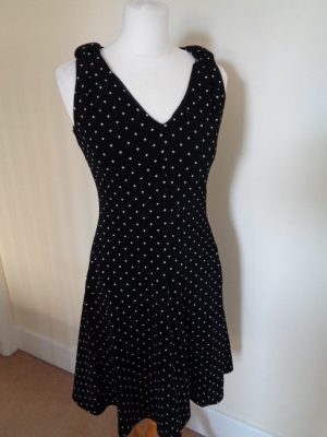 EMPORIO ARMANI BLACK AND WHITE SPOT FIT AND FLARE DRESS