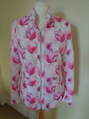 ARMANI WHITE AND PINK FLORAL LIGHTWEIGHT JACKET WITH CONCEALED HOOD
