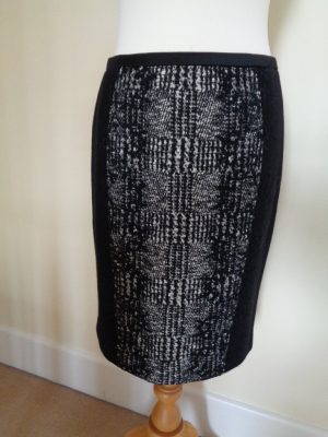 MARC CAIN BLACK WOOL SKIRT WITH BLACK AND WHITE TWEED PANEL