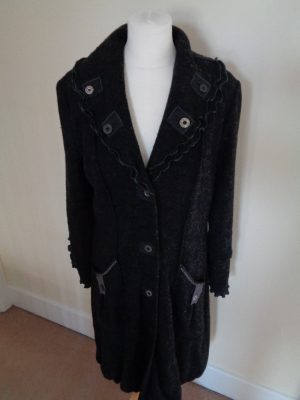 COCOMENTHE GREY FLECK WOOL MIX COAT WITH FEATURE BUTTON DETAIL