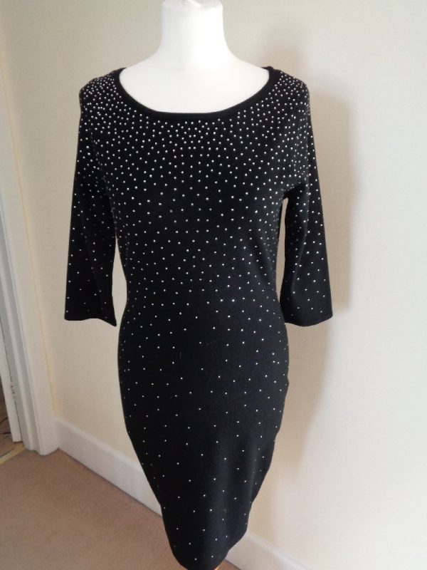 PHASE EIGHT BLACK KNITTED DRESS WITH DIAMANTE SPARKLE DETAIL