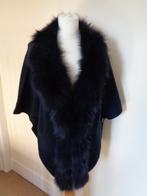 SIREN SONG NAVY BLUE KNITTED JACKET WITH STATEMENT FUR TRIM