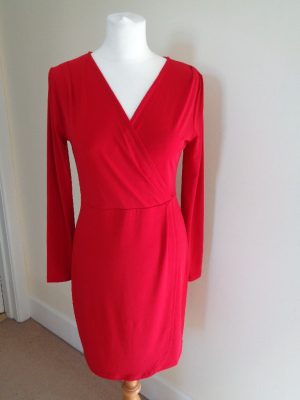FRENCH CONNECTION RED WRAP EFFECT DRESS