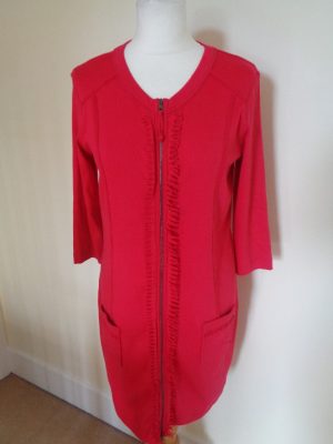 MARC CAIN RED ZIPPED DRESS WITH FRINGE DETAIL