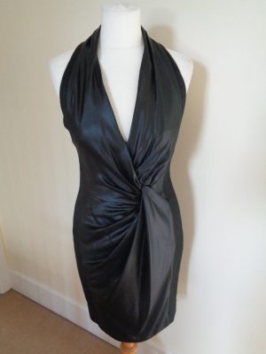 KAREN MILLEN BLACK DRESS WITH LEATHER LOOK FRONT PANEL