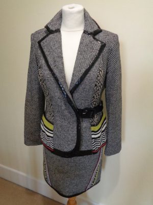 PIANURASTUDIO BLACK AND WHITE TWEED SKIRT SUIT WITH ATTRACTIVE TRIM DETAIL