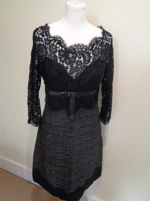 GEORGES RECH BLACK LACE AND BLACK AND WHITE TWEED DRESS