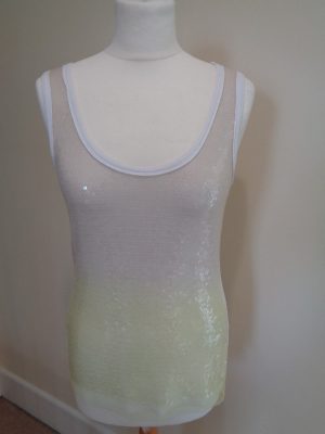 MARC CAIN WHITE SLEEVELESS TOP WITH OMBRE SEQUIN FRONT