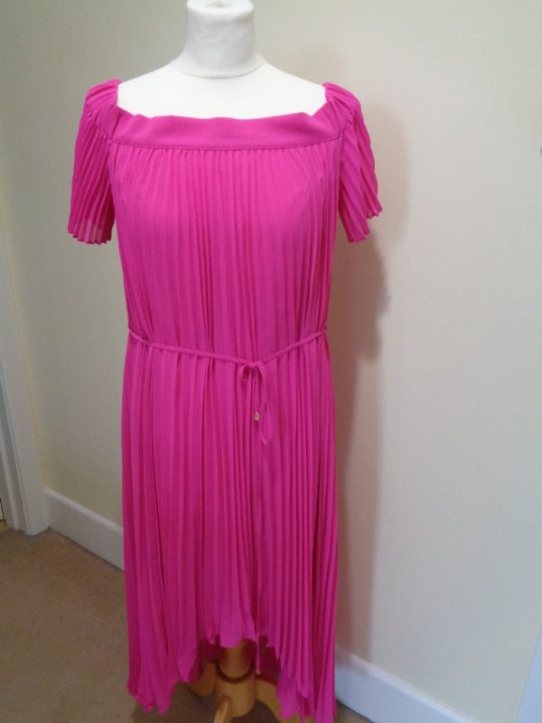 TED BAKER HOT PINK PLEATED OFF THE SHOULDER DRESS