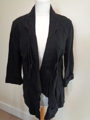 120% LINO BLACK LINEN JACKET WITH WATERFALL FRONT