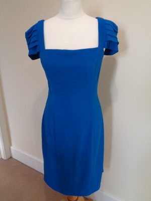 BERNSHAW BRIGHT BLUE DRESS WITH PLEATED SLEEVE DETAIL