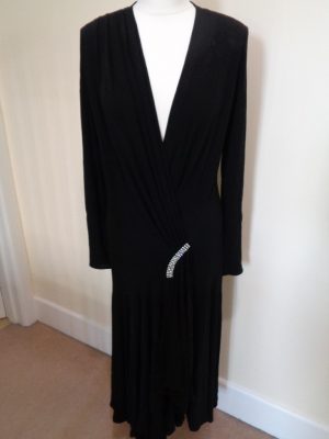 LEWIS HENRY BLACK WRAP COCKTAIL DRESS WITH DIAMANTE DETAIL