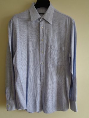 JAEGER MEN'S BLUE AND WHITE PATTERNED COTTON SHIRT