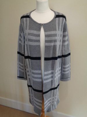 PASSIONI GREY AND BLACK CHECKED KNITTED LONGER LENGTH JACKET