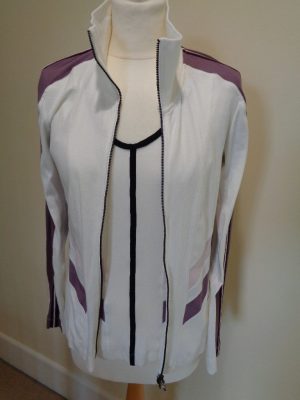 MARC CAIN CREAM, PLUM AND PINK ZIPPED JACKET AND MATCHING TOP