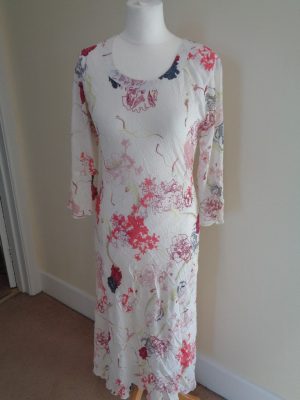 ADINI CREAM AND PINK ABSTRACT FLORAL PRINT CRINKLED DRESS