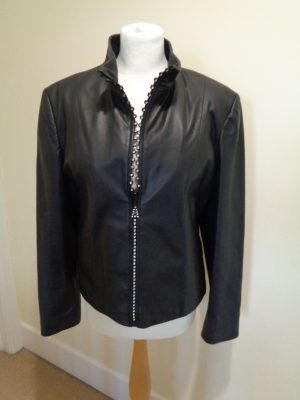 LAKELAND BLACK LEATHER JACKET WITH FEATURE DIAMANTE ZIP DETAIL