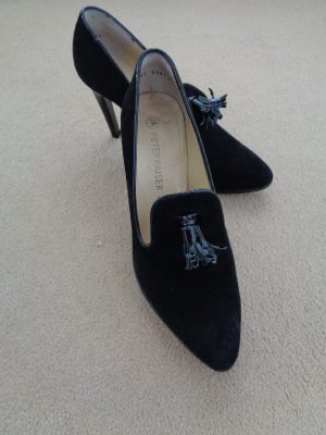 PETER KAISER BLACK SUEDE COURT SHOES WITH TASSEL DETAIL