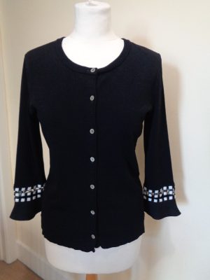 MARC CAIN NAVY BLUE CARDIGAN WITH WHITE CUT OUT CUFF DETAIL