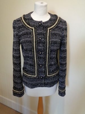 TORY BURCH BLACK AND WHITE TWEED WOOL MIX JACKET