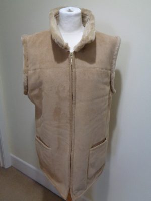 BASLER BEIGE FAUX SUEDE AND FUR ZIPPED GILET