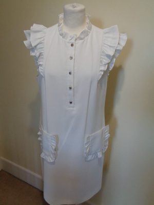 TED BAKER WHITE CAP SLEEVE DRESS WITH FRILL DETAIL