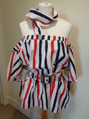 FOREVER UNIQUE WHITE, RED AND BLUE BELTED TOP WITH TIE DETAIL