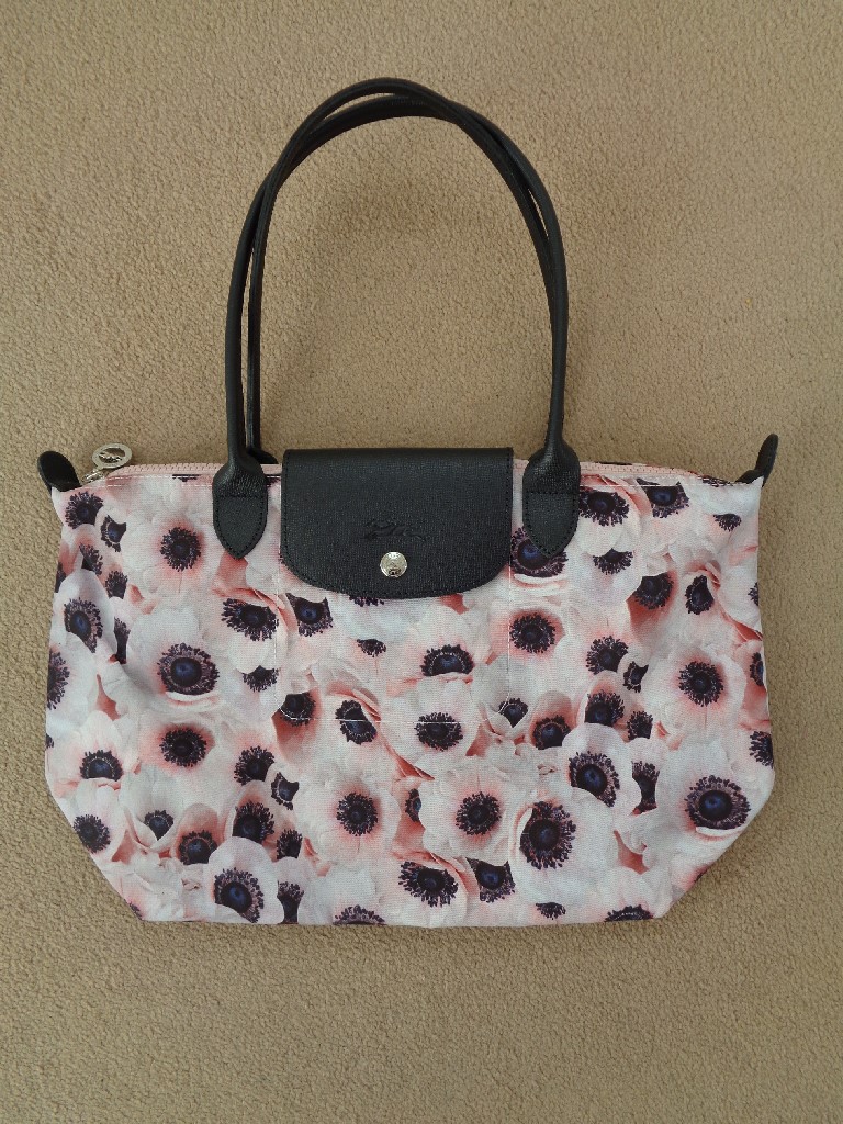 LONGCHAMP LE PLIAGE ANEMONE PRINT TOTE BAG WITH TEXTURED LEATHER TRIM