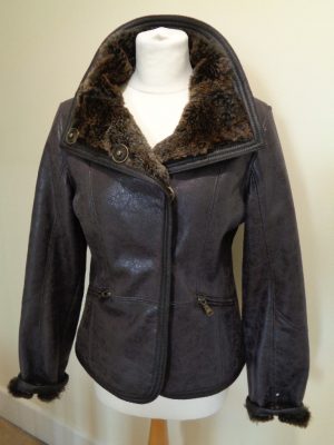 ARMANI JEANS BROWN FAUX LEATHER JACKET WITH FAUX SHEEPSKIN LINING