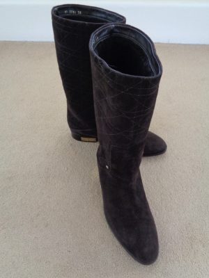 CHRISTIAN DIOR BRAND NEW DARK BROWN SUEDE MID CALF BOOTS WITH SHEEPSKIN LINING