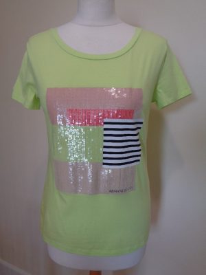 ARMANI JEANS LIME GREEN SEQUIN AND PRINT SHORT SLEEVE T-SHIRT