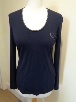 ARMANI JEANS BRAND NEW NAVY BLUE LONG SLEEVE TOP WITH DIAMANTE AND BEAD DETAIL