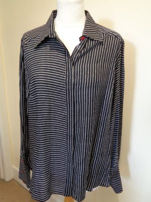 LULU GUINNESS BLACK AND WHITE STRIPED SILK MIX BLOUSE