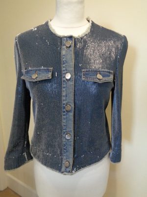 LUISA CERANO BLUE DENIM JACKET WITH DOUBLE FACE SEQUIN FRONT