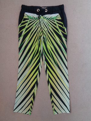 ROBERTO CAVALLI BLACK, YELLOW AND GREEN SILK PULL ON TROUSERS