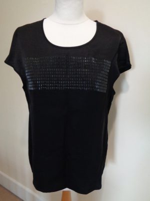 ARMANI JEANS BLACK SILKY TOP WITH BUGLE BEAD STUD DETAIL