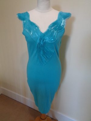 LEO GUY BRIGHT BLUE JERSEY DRESS WITH RIBBON DETAIL