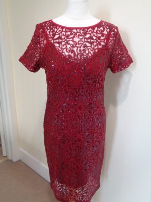 BODYFROCK DARK RED LACE AND SEQUIN DRESS WITH SEPARATE UNDERSLIP
